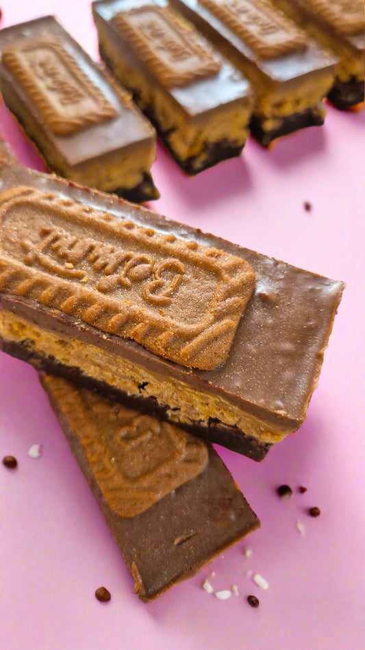 Caramel Cornflake Speculoos Brownie layered brownie, with caramel cornflakes and speculoos biscuits