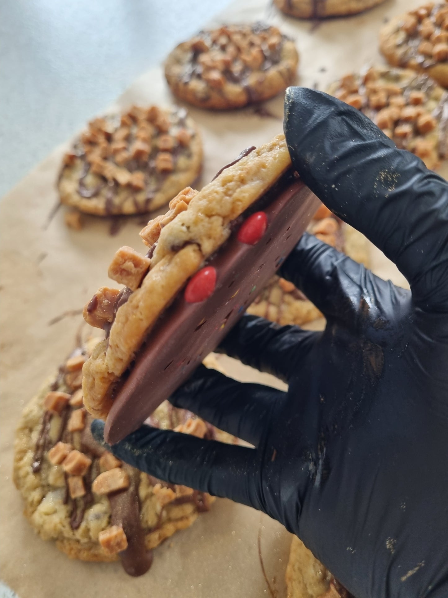 Hidden M&M Chocolate Bottomed Fudge Cookie