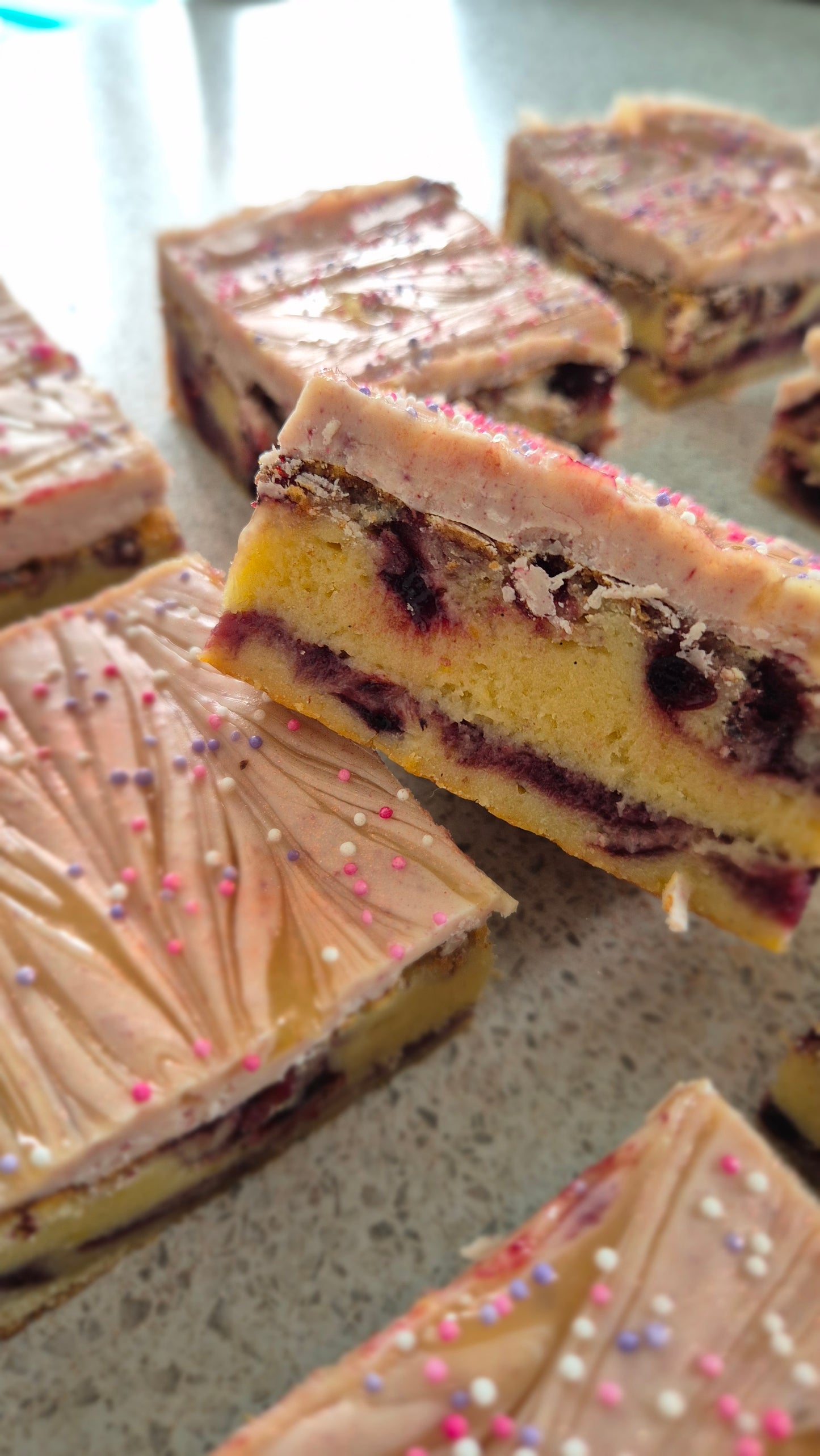 Lemon and Blackcurrant Chocolate Topped Blondie
