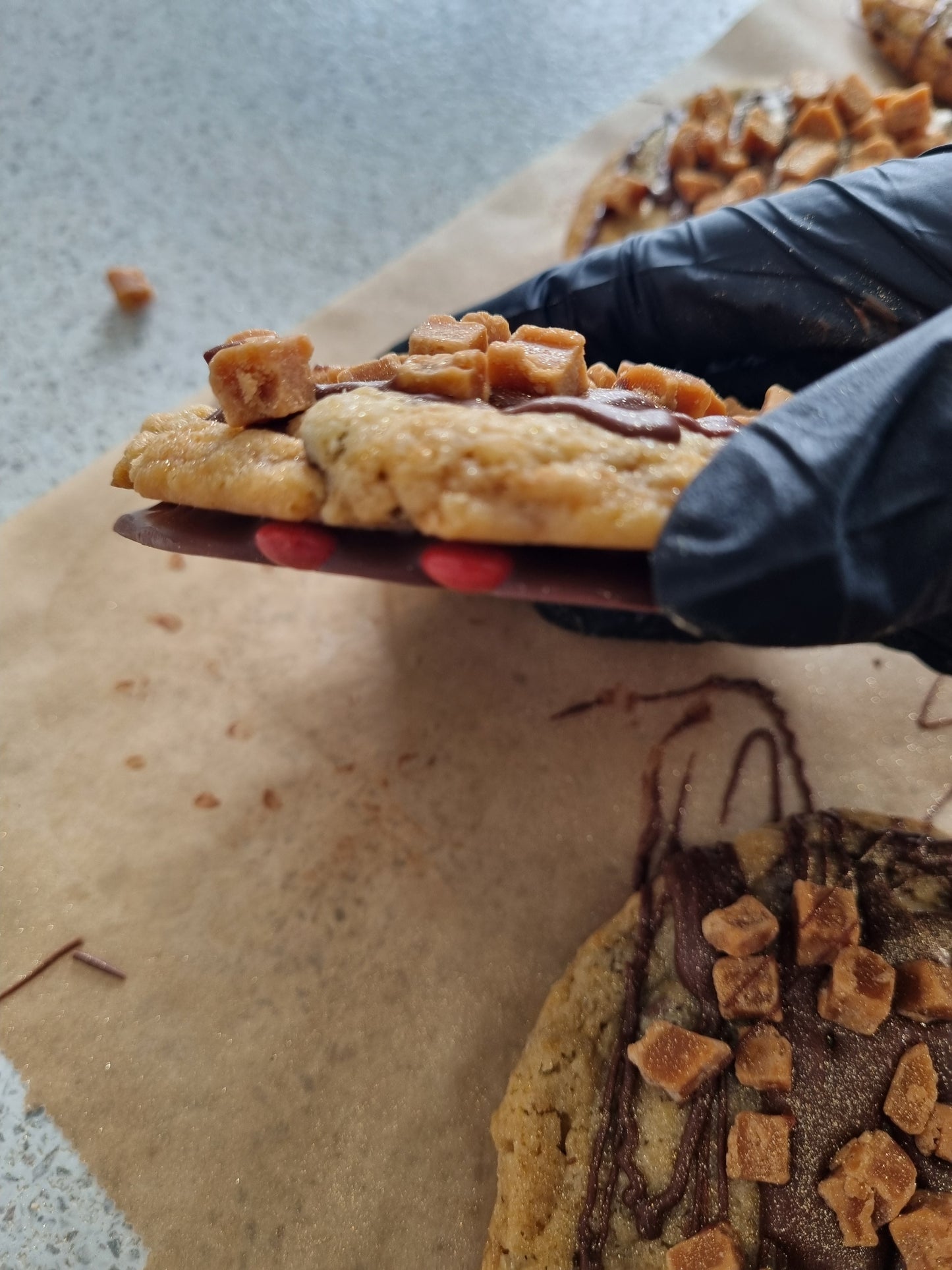 Hidden M&M Chocolate Bottomed Fudge Cookie